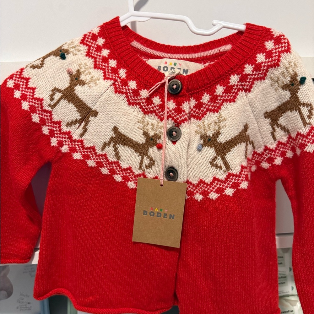 NWT Mini Boden Red Reindeer Sweater